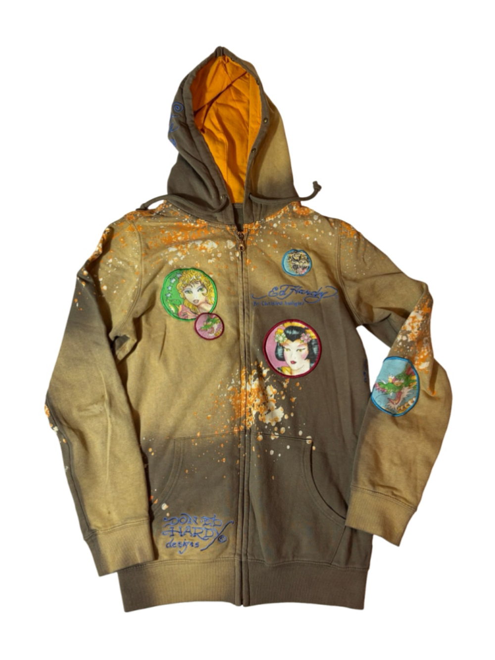 Ed Hardy Christian Audigier Y2K Tattoo Graphic Zip Hoodie Medium